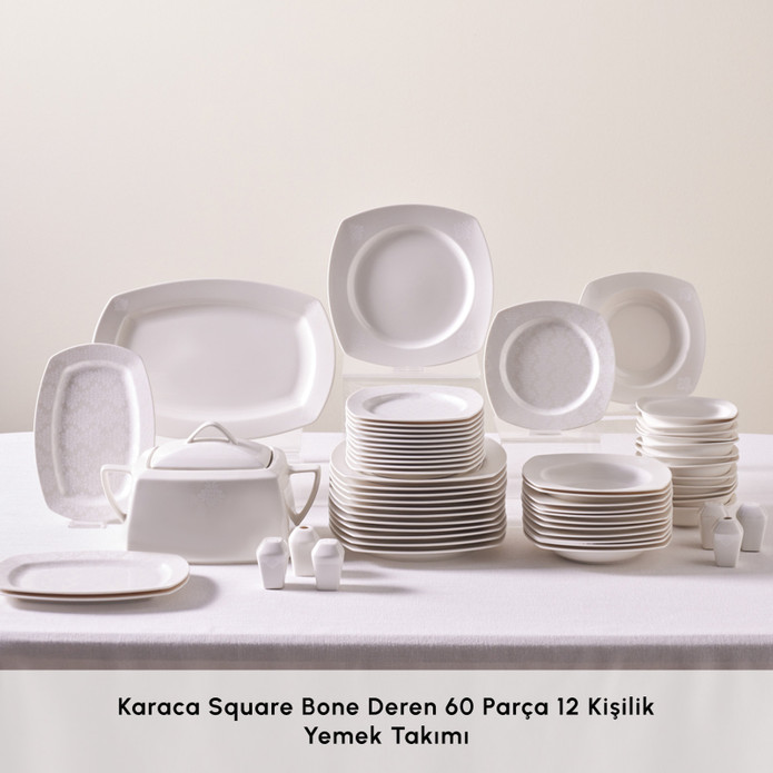Karaca Square Bone Deren 60 Parça 12 Kişilik Yemek Takımı