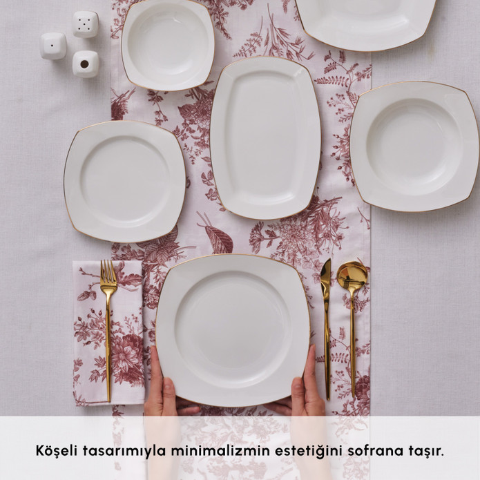 Karaca Square Bone Chiara 60 Parça 12 Kişilik Yemek Takımı Gold