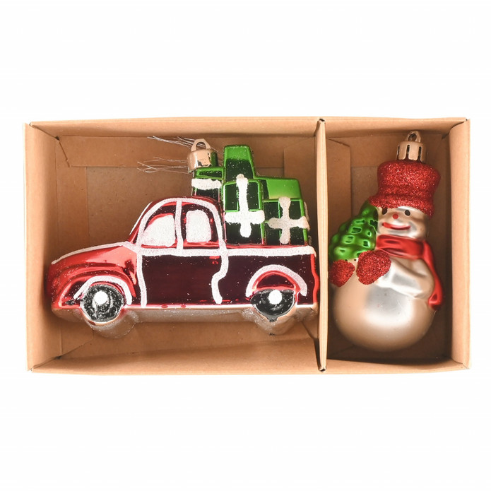 Karaca Home Gift Truck & Snowman 2 Parça Ağaç Süsü Seti