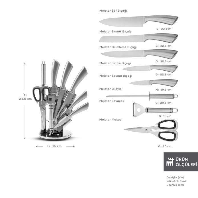 Karaca Meister Palm 9 Parça Çelik Bıçak Seti