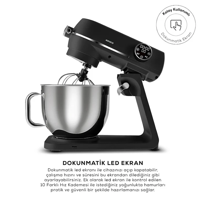 Karaca Multichef Artisan Digital Ekran Döküm Hamur Yoğurma Makinesi Siyah 1800W 7L 