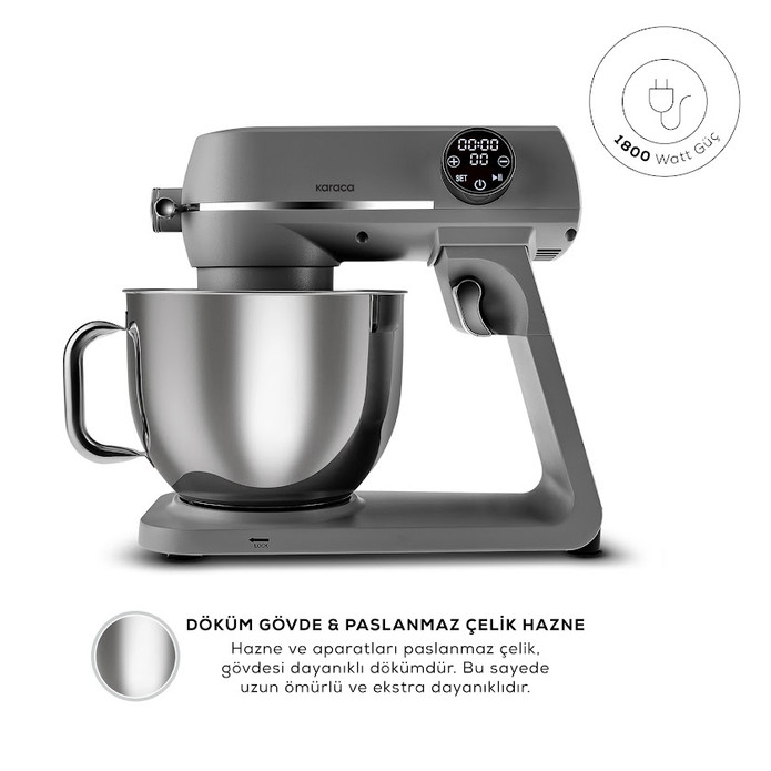 Karaca Multichef Artisan Digital Ekran Döküm Stand Mikser Antrasit 1800W 7L