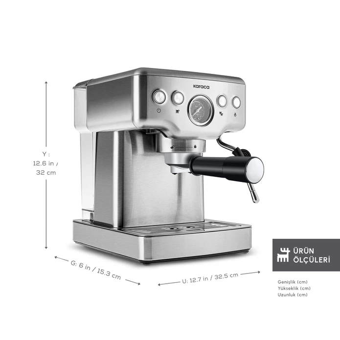 Karaca Coffee Art 1353 Süt Köpürtücülü, 20 Bar Basınçlı, Espresso, Latte, Cappuccino, Americano Makinesi Inox 1,8L 1350W