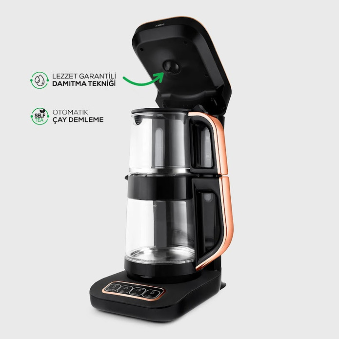 Karaca Çaysever Robotea Pro 4 in 1 Konuşan Cam Çay Makinesi Black Copper