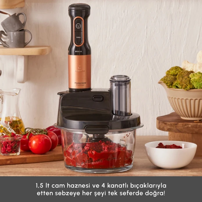 Karaca Mastermaid Prosteel Uzun Blender Ayaklı 6 Bıçaklı Cam Mutfak Robotu 2500W Black Copper