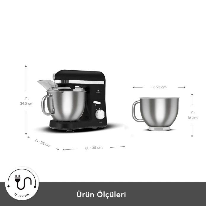 Karaca Mastermaid Chef Pro Çift Kollu Hamur Yoğurma Makinesi Matte Black Silver 1750 W 5L