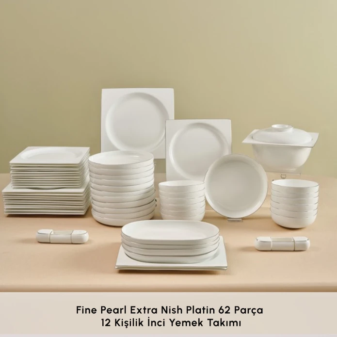 Karaca Red Carpet Collection Fine Pearl Extra Nish 62 Parça 12 Kişilik İnci Yemek Takımı Platin