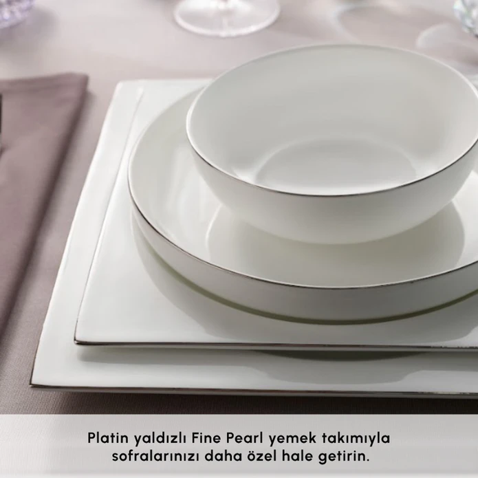 Karaca Red Carpet Collection Fine Pearl Extra Nish 62 Parça 12 Kişilik İnci Yemek Takımı Platin
