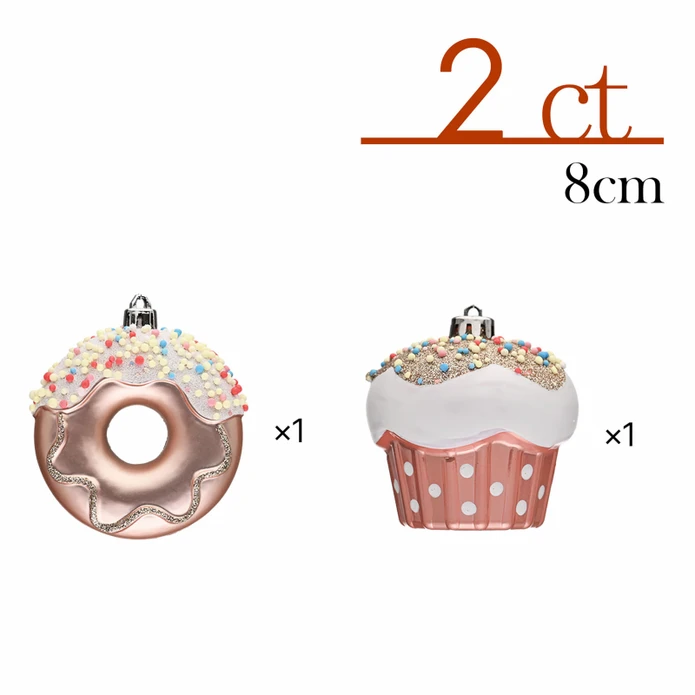 Karaca Home New Year Yılbaşı Donut Cupcake 2 Parça Ağaç Süsü Seti