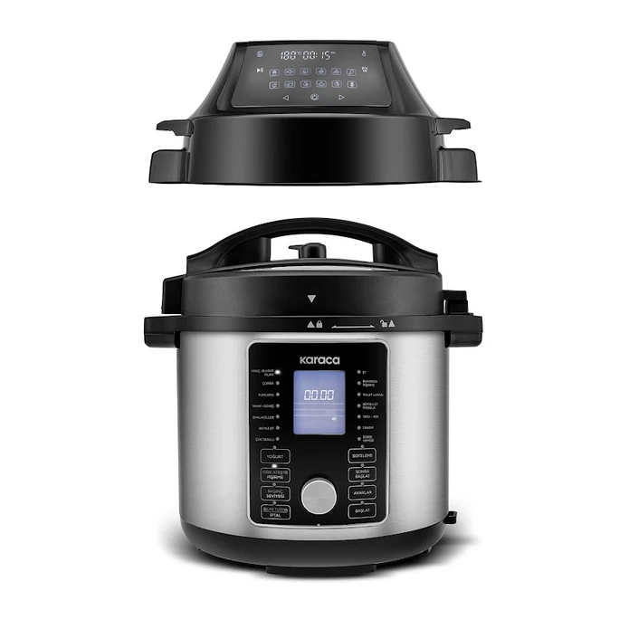 Karaca Cooker 2 in 1 Çok Amaçlı Basınçlı Pişirici Akıllı Elektrikli Düdüklü Tencere ve Airfryer Silver 6L