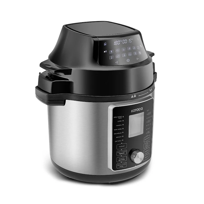Karaca Cooker 2 in 1 Çok Amaçlı Basınçlı Pişirici Akıllı Elektrikli Düdüklü Tencere ve Airfryer Silver 6L