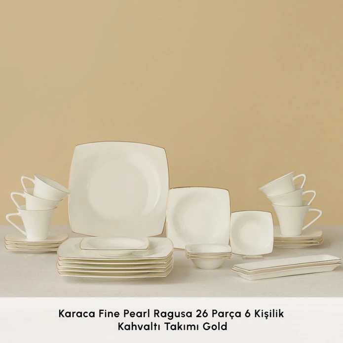 Karaca Fine Pearl Ragusa 26 Parça 6 Kişilik Kahvaltı Takımı Gold