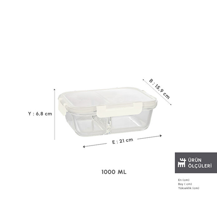 Karaca Polly Bölmeli Cam Saklama Kabı 1000 Ml