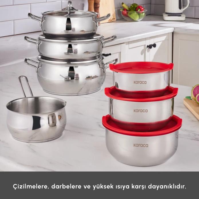Karaca Pişir Sakla V2 İndüksiyon Tabanlı 13 Parça Çelik Tencere Seti