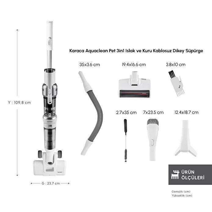 Karaca Aquaclean Pet 3in1 Islak ve Kuru Kablosuz Dikey Süpürge