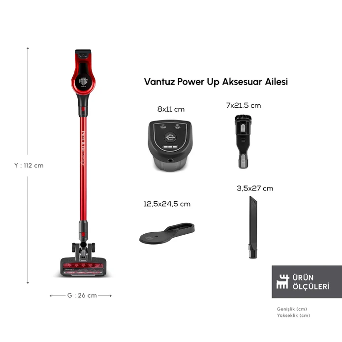 Karaca Vantuz Power Up Dikey Süpürge Imperial Red