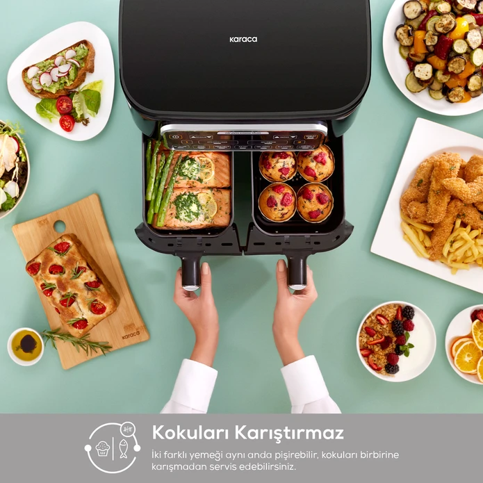 Karaca Air Pro Cook Duo Ev Yemeği XXXL 8 Litre Airfryer Cool Gray 8 Kişilik