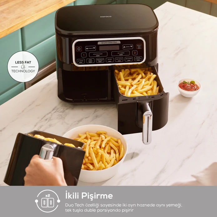 Karaca Air Pro Cook Duo Ev Yemeği XXXL 8 Litre Airfryer Cool Gray 8 Kişilik