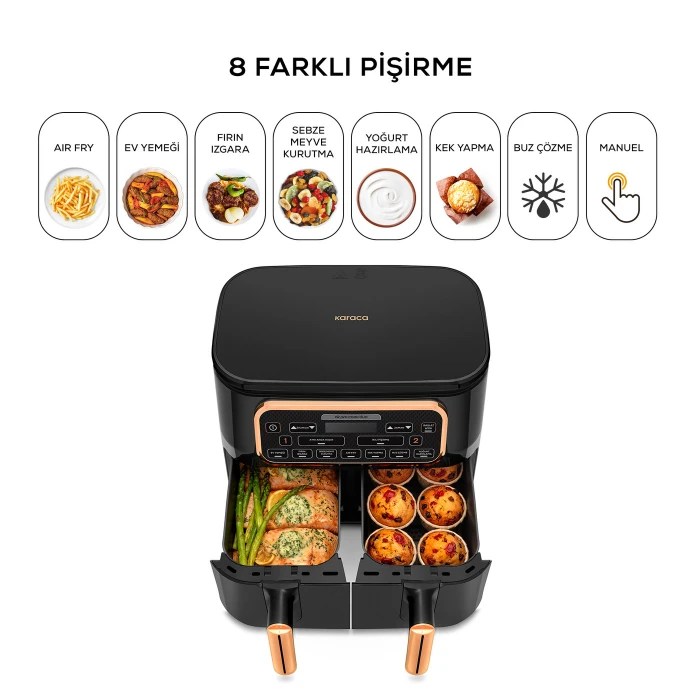 Karaca Air Pro Cook Duo Ev Yemeği XXXL 8 Litre Airfryer Cool Gray 8 Kişilik