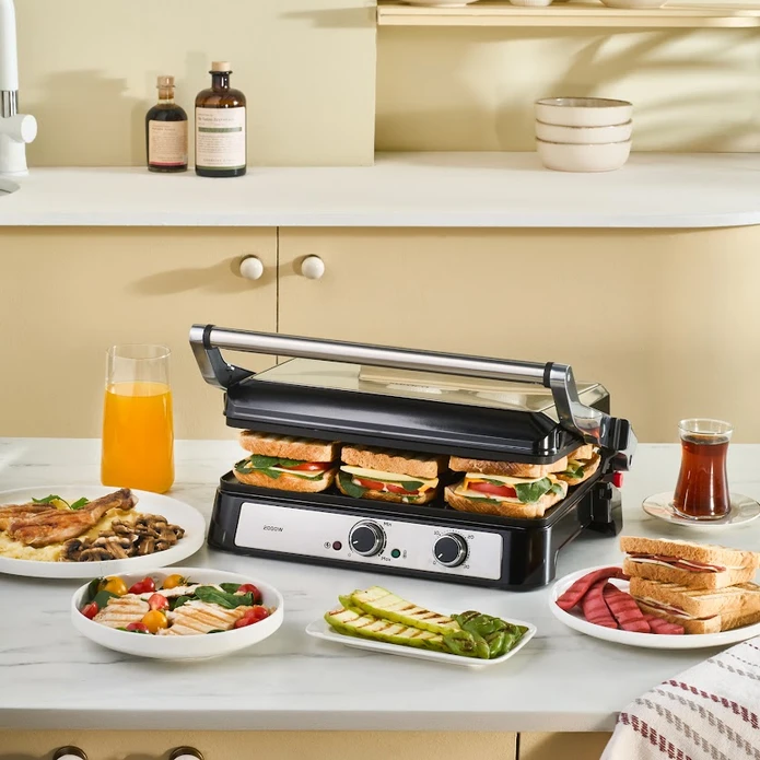 Karaca Inox Toastmate Grill 6 Dilim Kapasiteli Zaman Ayarlı Döküm Plakalı Izgara ve Tost Makinesi 2000W  