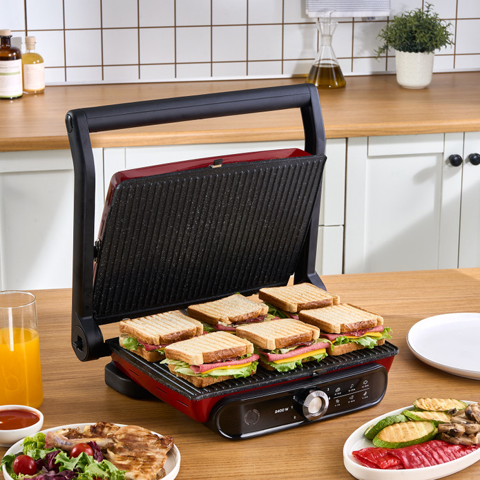 Karaca Gastro Grill Pro 2400W Izgara ve Tost Makinesi Kırmızı 6 Dilim Kapasiteli