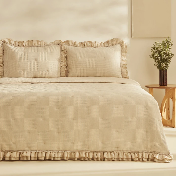 Karaca Home White Coll Perios Çİft Kişilik Fırfırlı Spring Comfort Bej