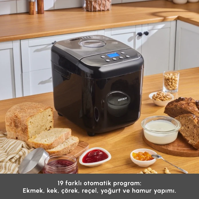 Karaca Bake Compact 19 in 1 Çok Fonksiyonlu Reçel, Yoğurt, Hamur Yoğurma ve Ekmek Yapma Makinesi Black