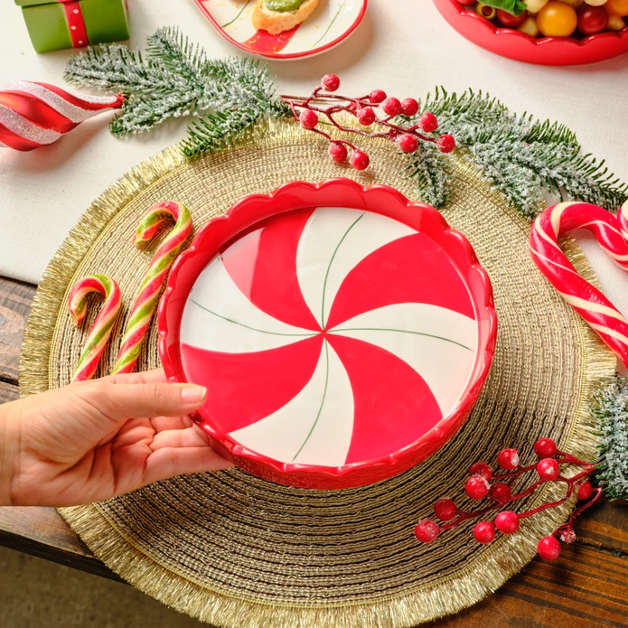 Karaca New Year Yılbaşı Candy Stripe Pasta Tabağı 20,5 Cm