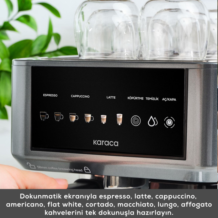 Karaca MyCaffe Barista S10 Entegre Süt Hazneli, Espresso, Latte ve Cappuccino Makinesi Galaxy Grey
