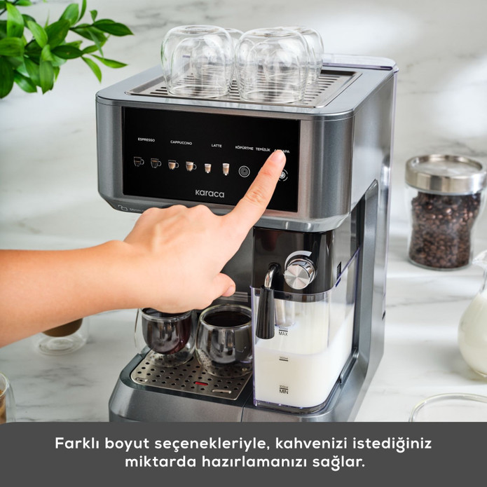 Karaca MyCaffe Barista S10 Entegre Süt Hazneli, Espresso, Latte ve Cappuccino Makinesi Galaxy Grey