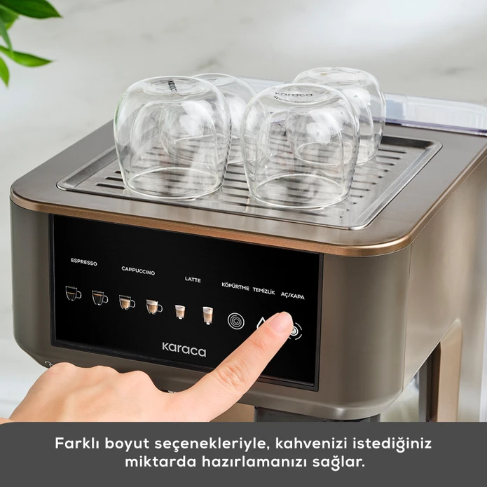 Karaca MyCaffe Barista S10 Entegre Süt Hazneli, Espresso, Latte ve Cappuccino Makinesi Walnut Brown