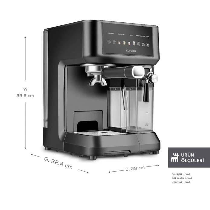 Karaca MyCaffe Barista S10 Entegre Süt Hazneli, Espresso, Latte ve Cappuccino Makinesi Matte Black