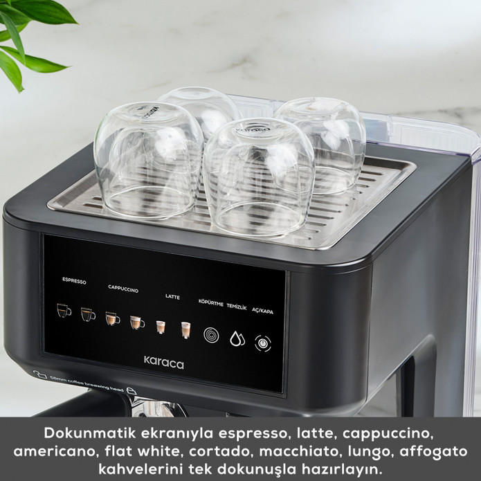 Karaca MyCaffe Barista S10 Entegre Süt Hazneli, Espresso, Latte ve Cappuccino Makinesi Matte Black