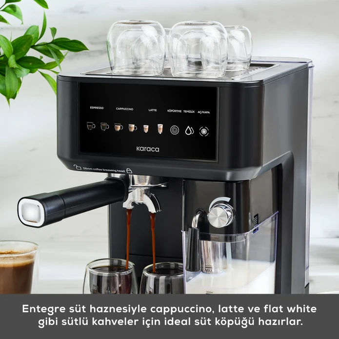 Karaca MyCaffe Barista S10 Entegre Süt Hazneli, Espresso, Latte ve Cappuccino Makinesi Matte Black