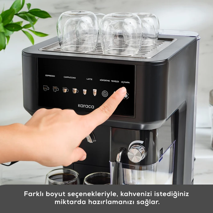 Karaca MyCaffe Barista S10 Entegre Süt Hazneli, Espresso, Latte ve Cappuccino Makinesi Matte Black