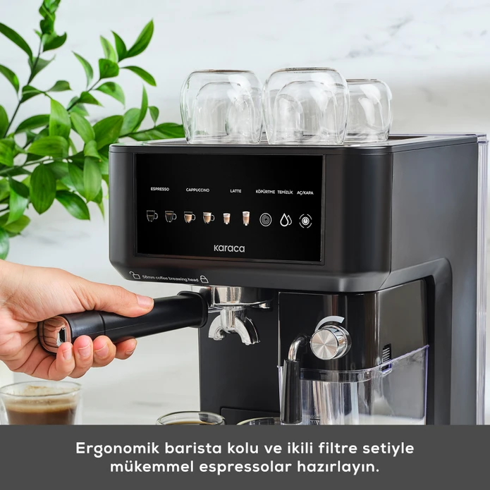 Karaca MyCaffe Barista S10 Entegre Süt Hazneli, Espresso, Latte ve Cappuccino Makinesi Matte Black