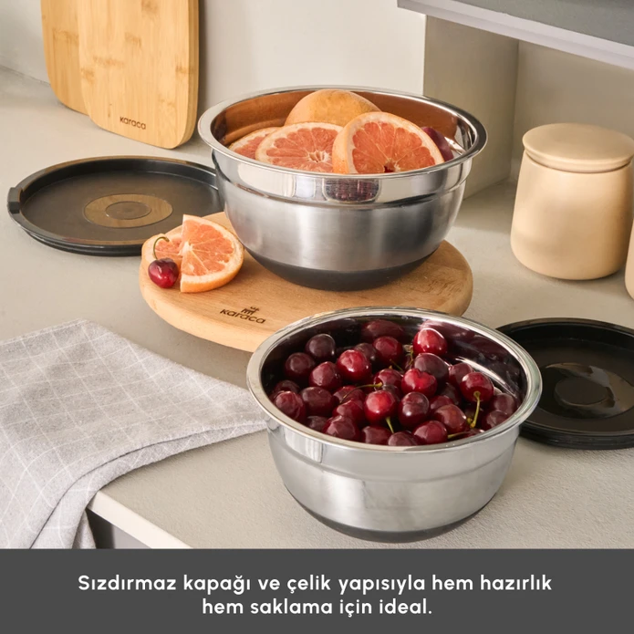 Karaca Mastermaid 2'li Çelik Karıştırma\Saklama Kabı Siyah 