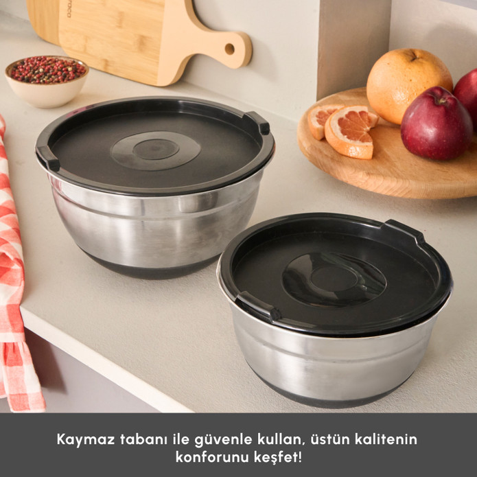Karaca Mastermaid 2'li Çelik Karıştırma\Saklama Kabı Siyah 