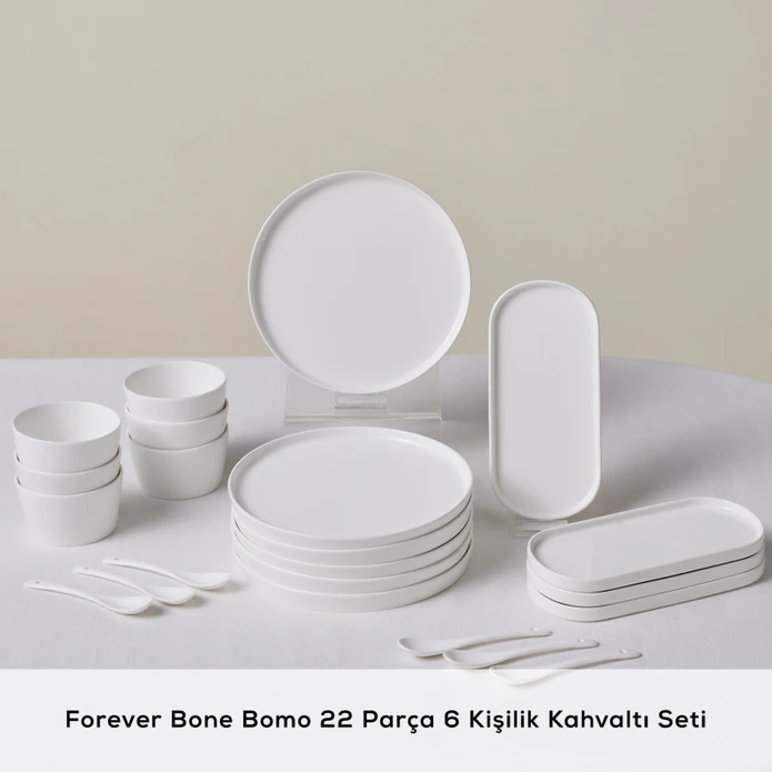 Karaca Forever Bone Bomo 22 Parça 6 Kişilik Kahvaltı Takımı Beyaz