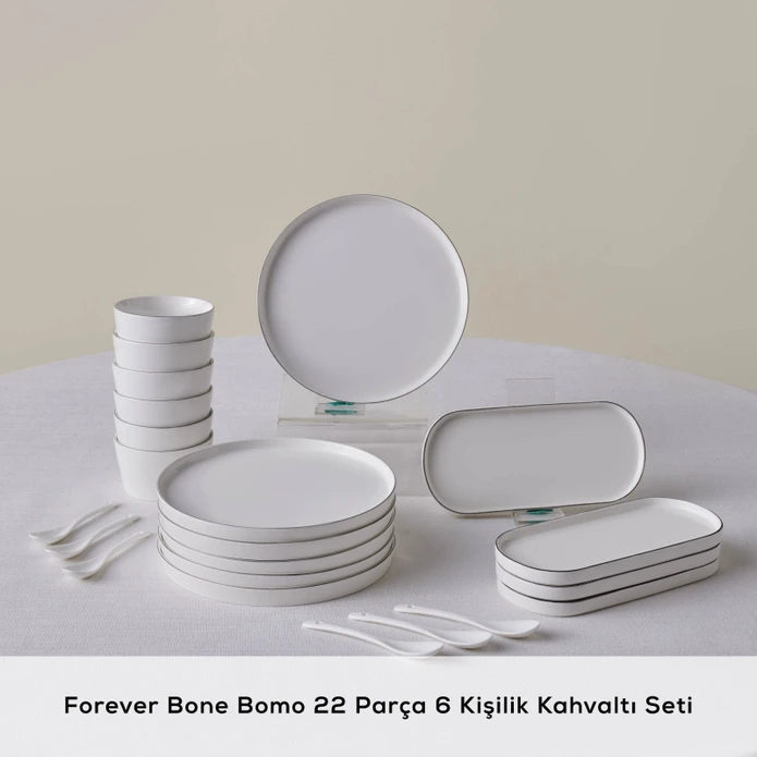 Karaca Forever Bone Bomo 22 Parça 6 Kişilik Kahvaltı Takımı Platin 