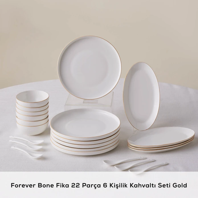 Karaca Forever Bone Fika 22 Parça 6 Kişilik Kahvaltı Takımı Gold 