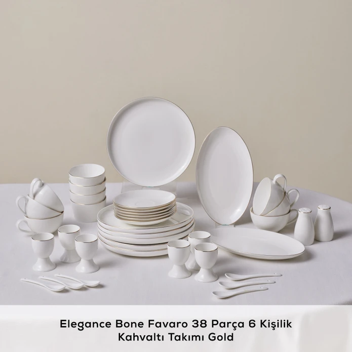 Karaca Elegance Bone Favaro 38 Parça 6 Kişilik Kahvaltı Seti Gold 