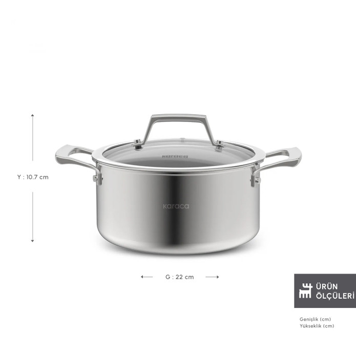 Karaca Plasma Steel 3Ply İndüksiyon Tabanlı Çelik Tencere 22 Cm