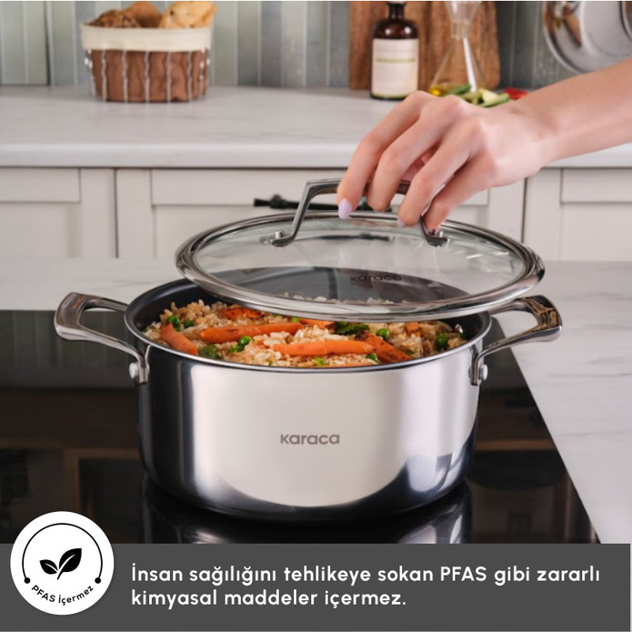 Karaca Plasma Steel 3Ply İndüksiyon Tabanlı Çelik Tencere 22 Cm