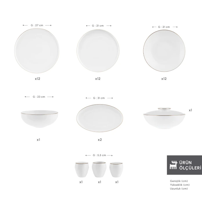 Karaca Fine Bone Meridian 55 Parça 12 Kişilik Yemek Takımı Gold 