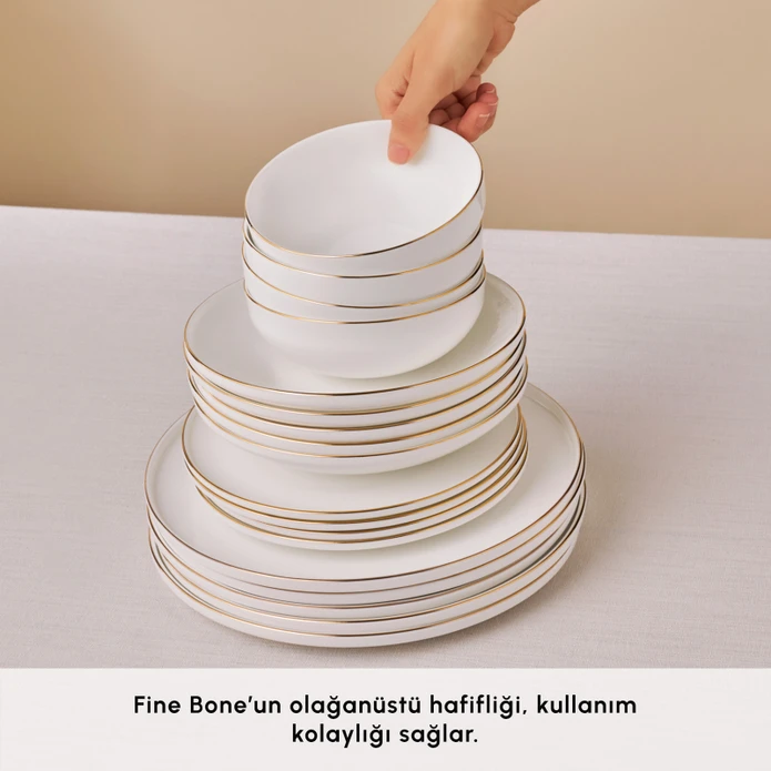 Karaca Fine Bone Meridian 55 Parça 12 Kişilik Yemek Takımı Gold 