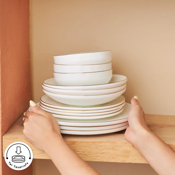 Karaca Fine Bone Meridian 55 Parça 12 Kişilik Yemek Takımı Gold 