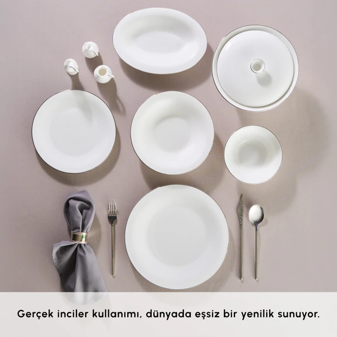 Karaca Fine Pearl Fame 55 Parça 12 Kişilik Yemek Takımı Platin 