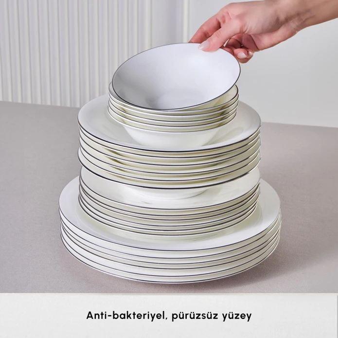 Karaca Fine Pearl Fame 55 Parça 12 Kişilik Yemek Takımı Platin 