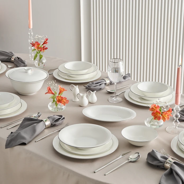 Karaca Fine Pearl Fame 55 Parça 12 Kişilik Yemek Takımı Platin 